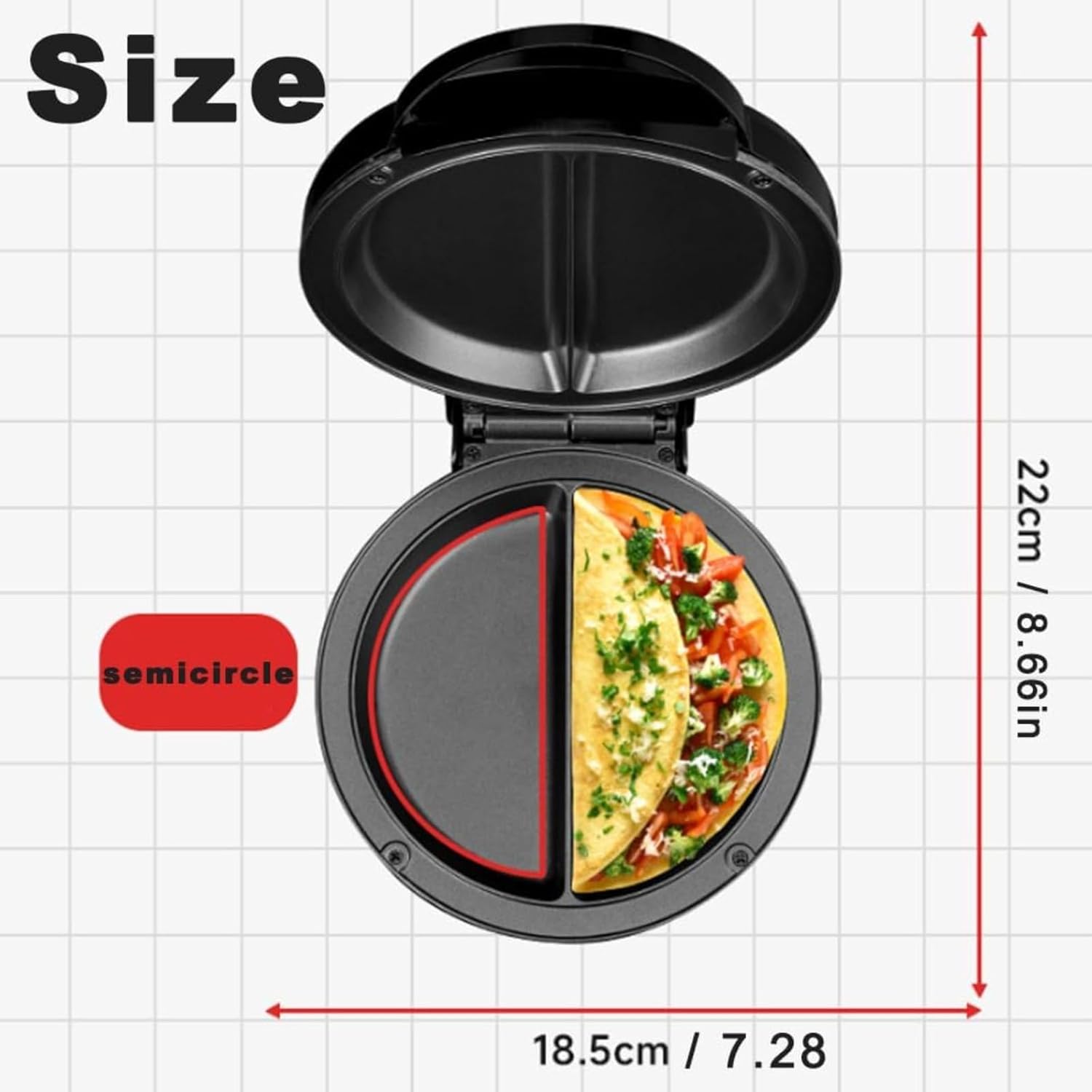 Dual zone electric omelette maker, Omelette Pan Nonstick, Compact Breakfast Maker for 2 Omelettes Simultaneously, with Indicator Lights Anti-Silp Base Anti-Scald Handle, No Flipping & Stove (1pcs)