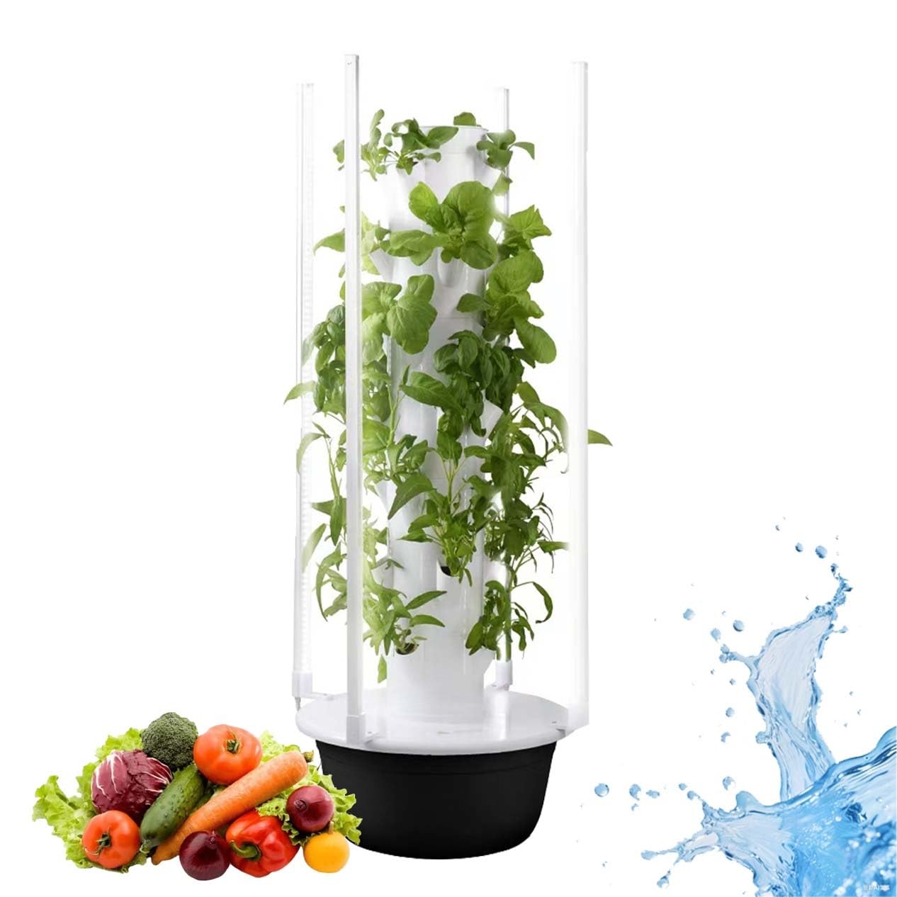 Système de Culture hydroponique Vertical avec minuterie, LED et Pompe – Kit Compact pour 36 Plantes – sans Terre – pour Maison, Classe ou Restaurant – Matériau ABS(36Holes+LED)