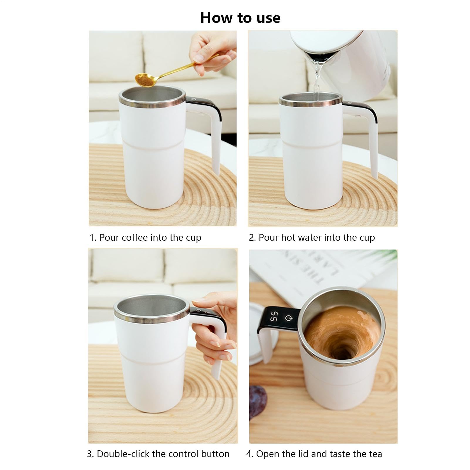 Tazza Autoriscaldante Con Agitazione Automatica, 400ml, Acciaio Inox, Ricaricabile USB - Per Caffè Sempre Caldo E Ben Mescolato