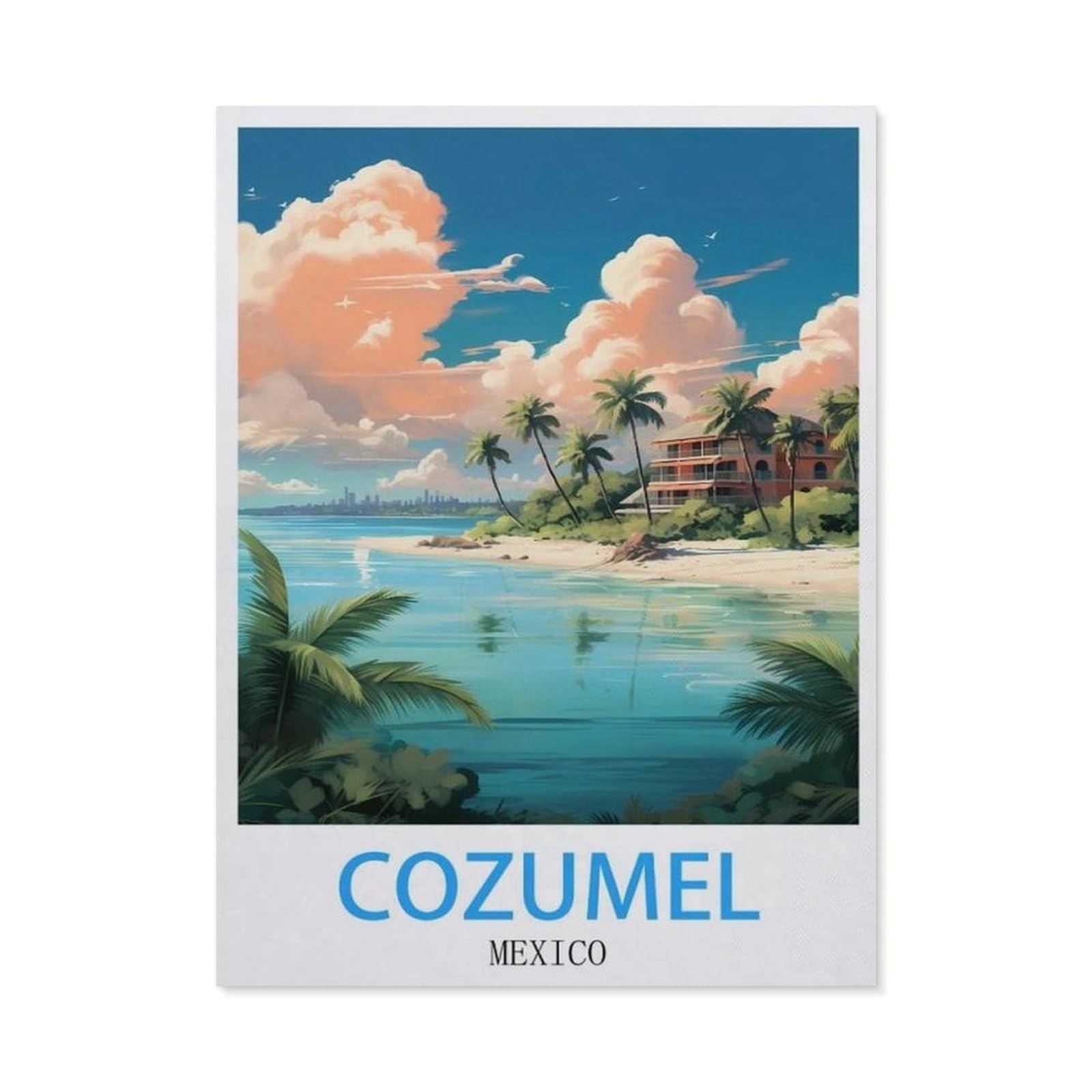 BEAYODKP Diamond Painting，Cozumel Mexico Vintage Travel Posters，Diamond Painting Art Embroidery Cross Stitch Pictures Gift Wall Decoration（50 x 60 cm/19.68 x 23.62 inches）-BW56