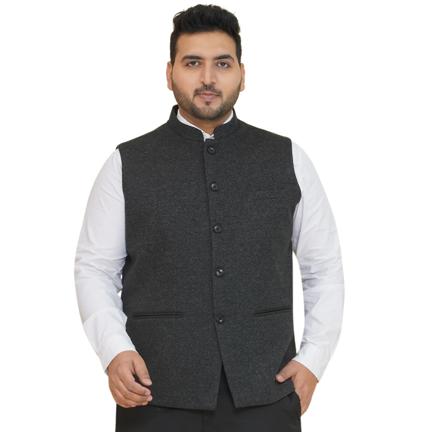 john pride Plus Size Men Solid Tweed Black Nehru Jacket (JPNJ7512_Black)-picture-47