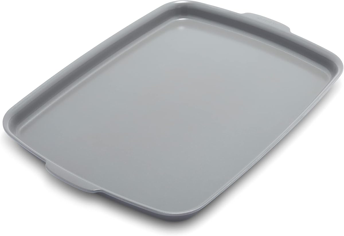 GreenPan Premiere Ovenware Bandeja para hornear semirectangular de cerámica saludable antiadherente de 18" x 13", sin PFAS, utensilios para hornear sin deformaciones, calentamiento rápido duradero, apto para horno y asador hasta 600 F, apto para lavavajillas, gris