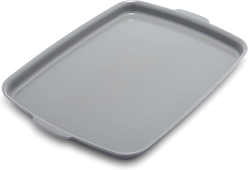GreenPan Premiere Ovenware Bandeja para hornear semirectangular de cerámica saludable antiadherente de 18" x 13", sin PFAS, utensilios para hornear sin deformaciones, calentamiento rápido duradero, apto para horno y asador hasta 600 F, apto para lavavajillas, gris