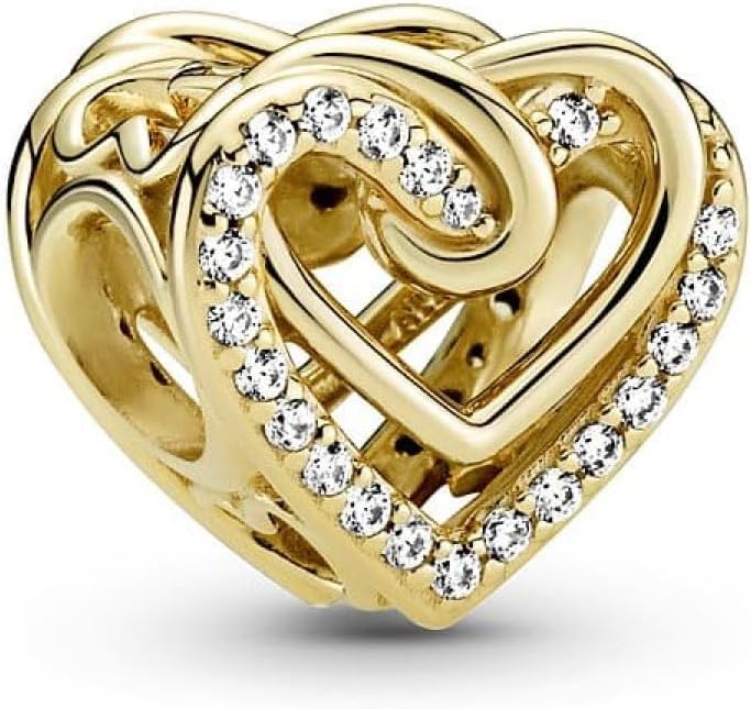 PANDORA Sparkling Entwined Hearts Charm - Compatible with PANDORA Moments - Stunning Women's Jewelry - Made with PANDORA Shine & Cubic Zirconia