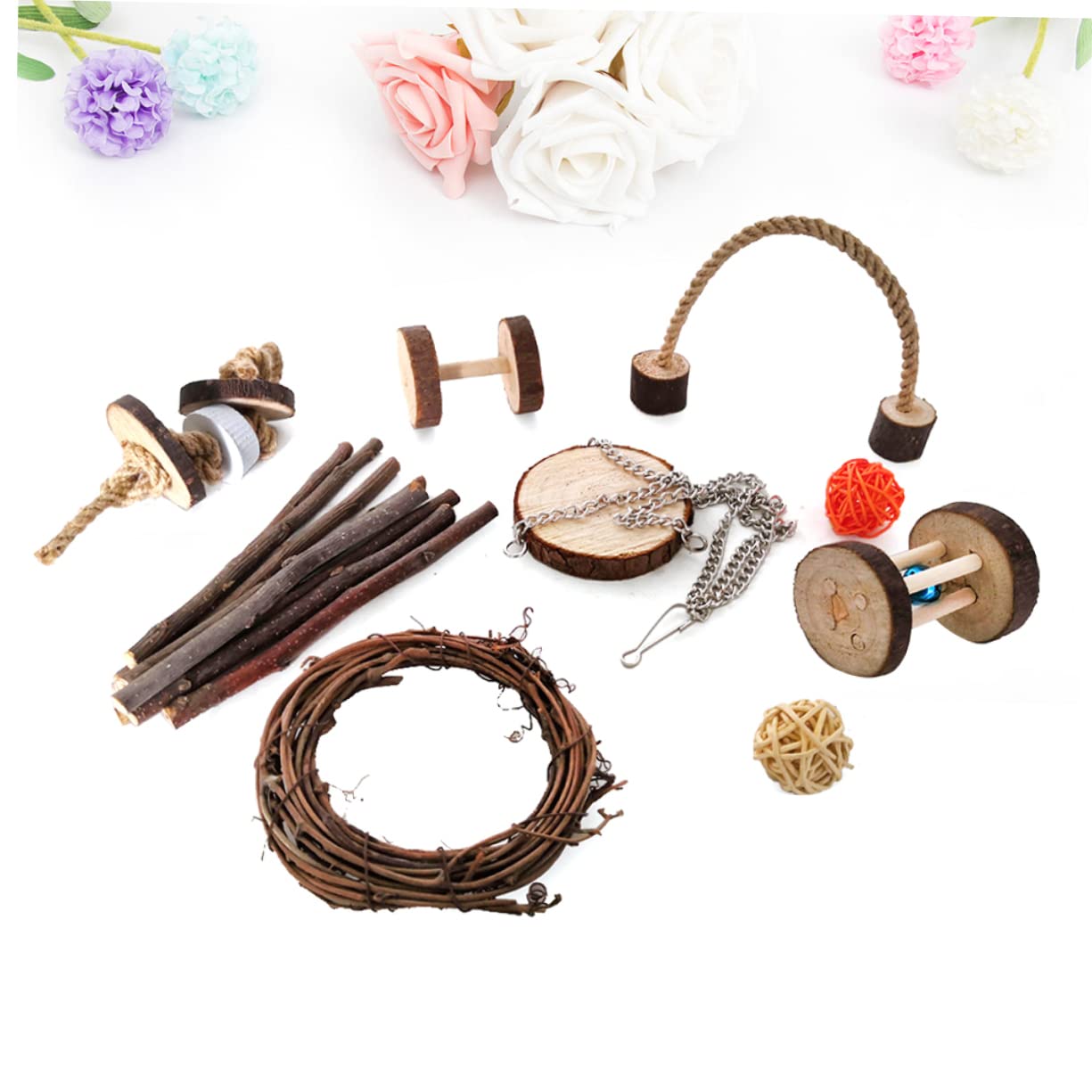COLLBATH 9stücke Teiliges Kauspielzeug-Set Aus Holz Für Hamster Kaninchen Und Papageien Spielzeug Zur Zahnpflege Fördert Spiel Und Bewegung Sicher Und Unterhaltsam Für Kleine Haustiere