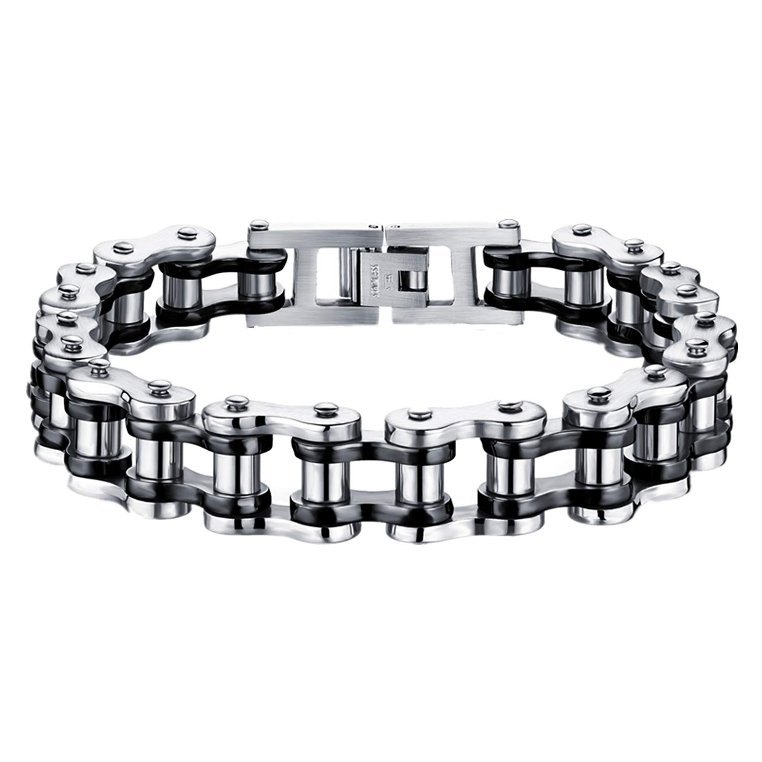 JewelryWe Męska bransoletka ze stali nierdzewnej punk rock mechaniczny styl rower rowerzysta łańcuch lista bransoletka na nadgarstek
