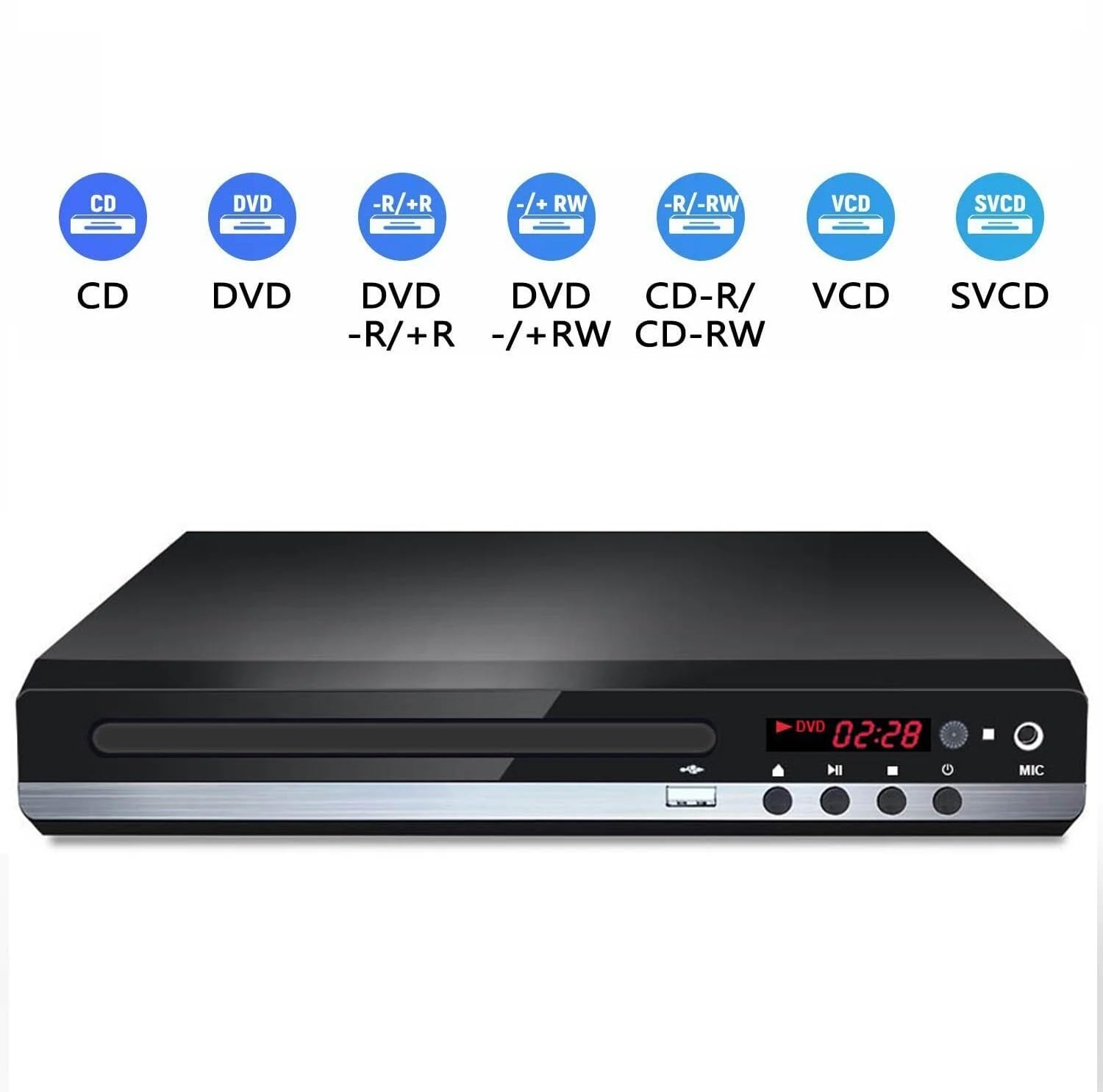Odtwarzacz DVD, Domowy odtwarzacz DVD Odtwarzacz płyt CD VCD z wyjściem AV Zdalny mikrofon USB Full HD 1080P