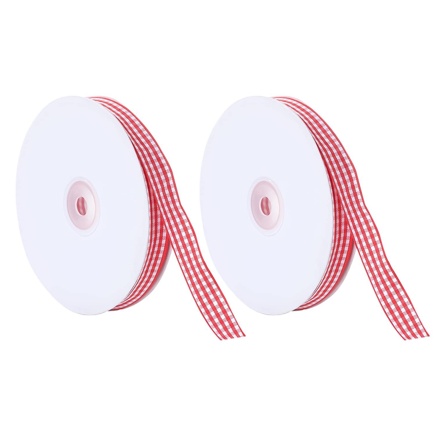 Lezevn 2 Rolls 100 Yards Red Gingham Ribbon Plaid Checkered Ribbon with Woven Edge Christmas Ribbon for Gift Wrapping Bow Crafts (1cm Wide)