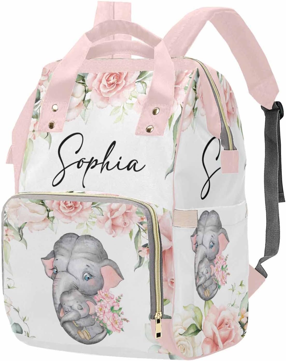 M YESCUSTOM Custom Name Diaper Bag with Animal for Women, Personalized Nursing Mommy Daypack with Large Capacity, Multifunction Travel Backpack, Birthday Gift for Wife Pink