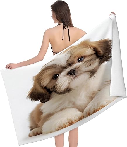 Yioniii Shih Tzu - Toalla de playa grande con patrón de cachorro, toalla de playa grande suave y absorbente para nadar, deportes, playa, gimnasio,