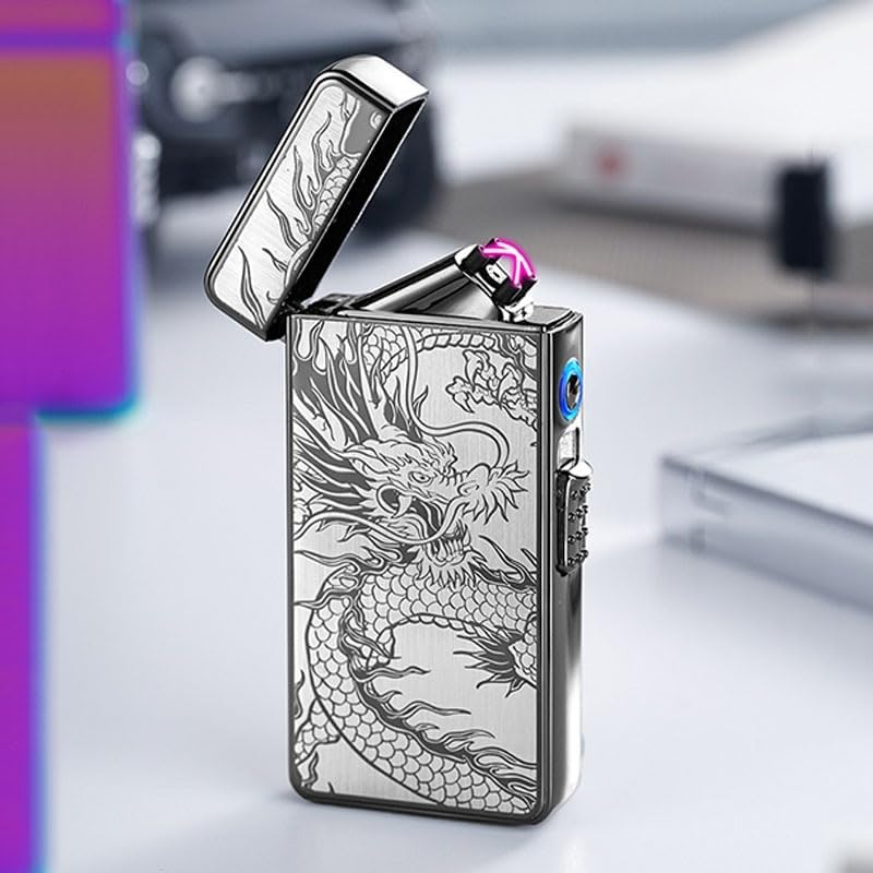 Gas-Electric 2 in 1 Torch Lighter, Dual Arc USB Rechargeable Refillable Butane Windproof Flameless for Men(Black Matte)