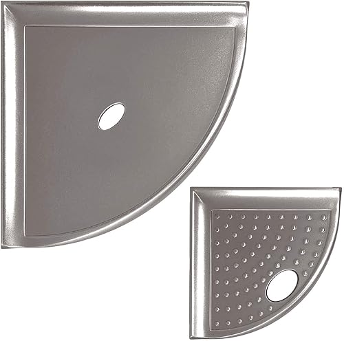 Questech Estante de ducha esquinero de 8 pulgadas y reposapiés de 5 pulgadas, acabado de respaldo plano Metro, níquel cepillado