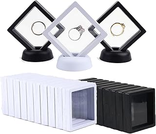Bixzegg 20PCS White and Black 3D Floating Display Case Holder, 2.75x2.75x0.8 Challenge Coin Display Frame Clear Box, Artefacts Chip Display Stand Holder for Gems, Chip, Championship Ring, AA Medallion, Jewelry, Pin