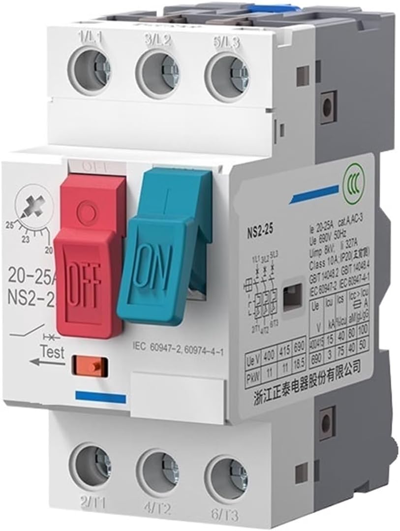 Motor Protection Circuit Breaker NS2-25 Motor Starter Three-Phase Motor Overload Short Circuit Protection(NS2-254-6.3A)