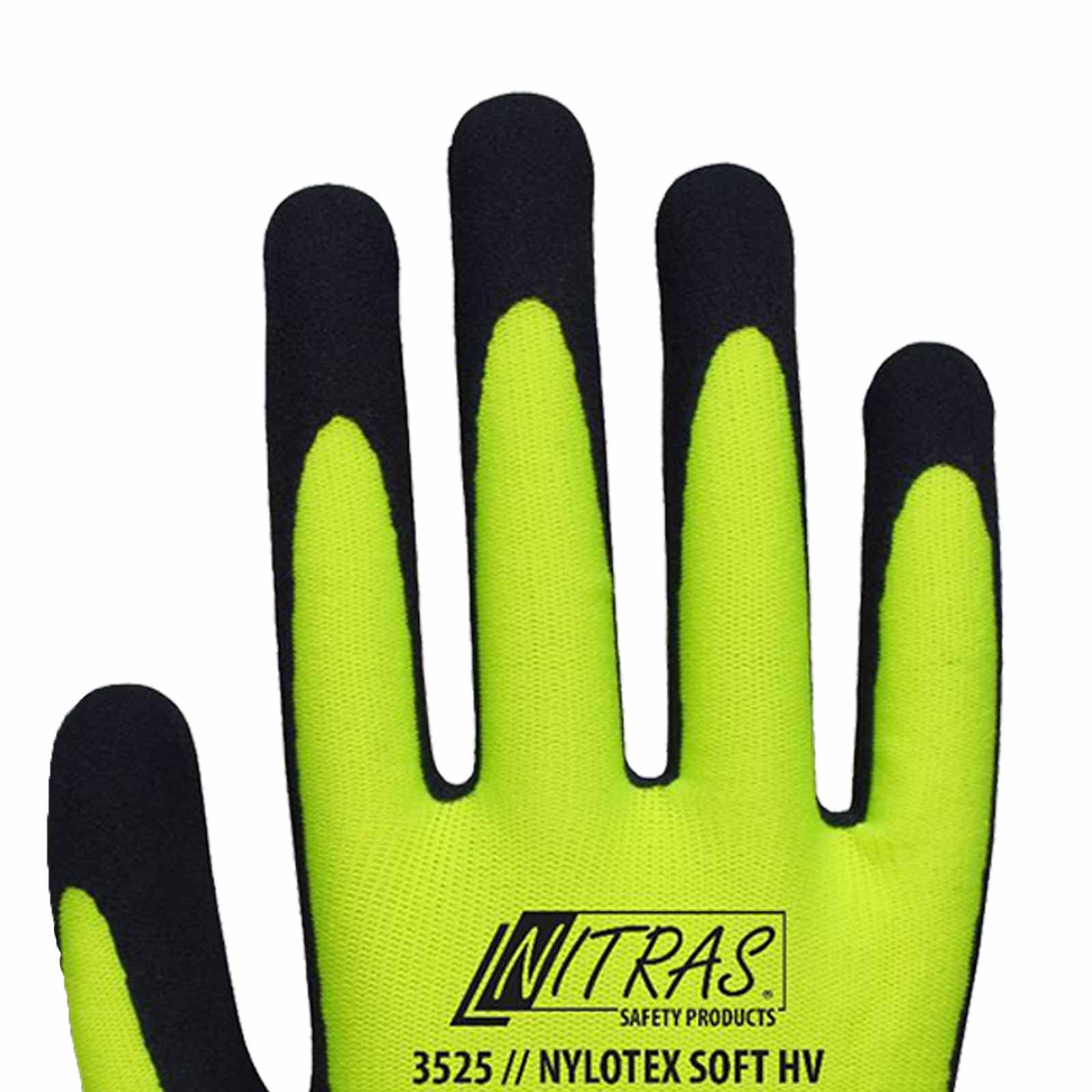 Nitras Rękawice ochronne Nylotex Soft HV 3525 144 par - rękawice ogrodowe, rękawice budowlane, kolor sygnałowy, miękkie, antypoślizgowe, lateksowe, rozmiar: 11