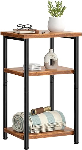 DUMOS Mesa auxiliar, mesas de sofá laterales de 3 niveles para espacio pequeño, estante de almacenamiento, mesita de noche con pies ajustables para