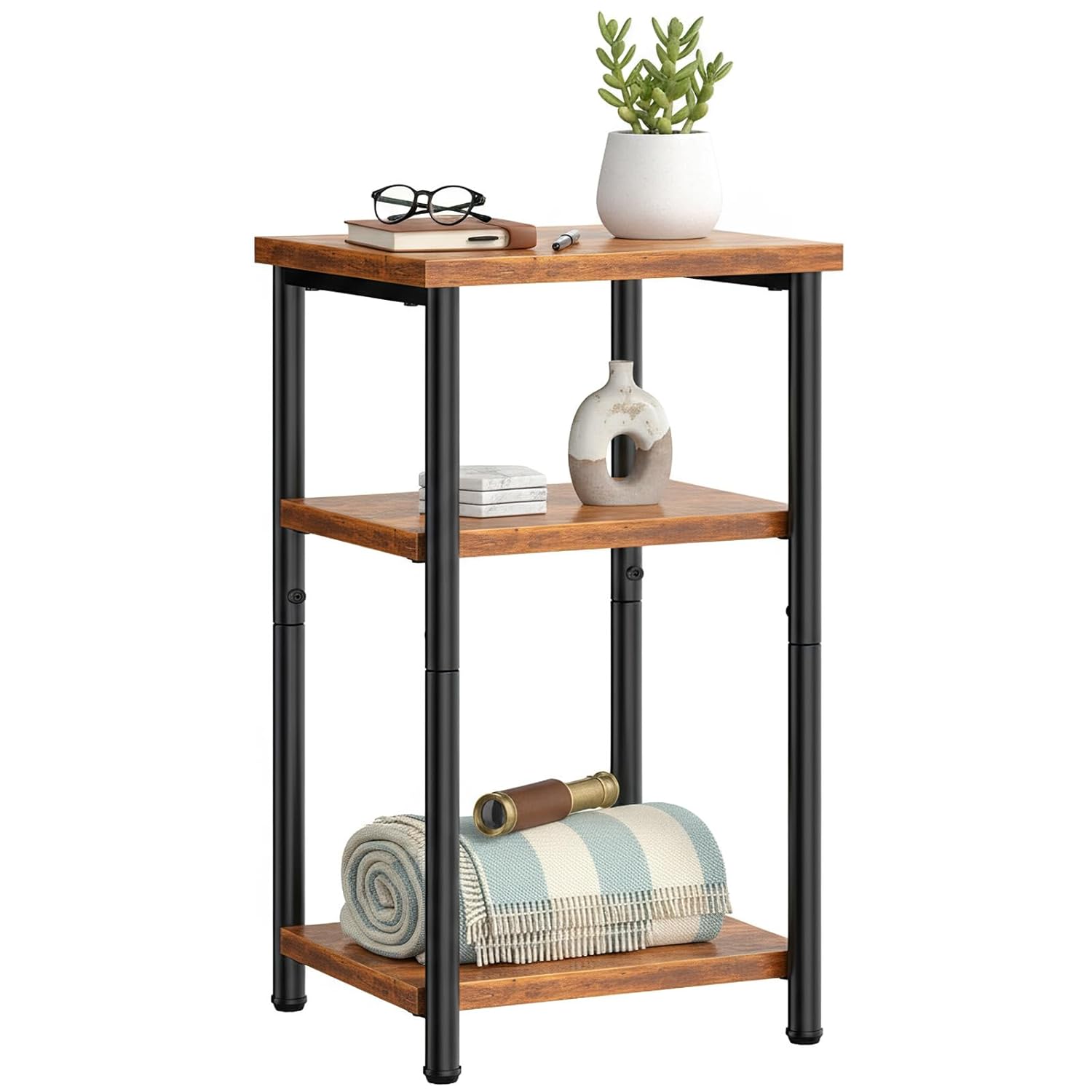 OLIXIS 3 Tier End Table for Small Space Side Sofa Tables Storage Shelf Nightstand with Adjustable Feet for