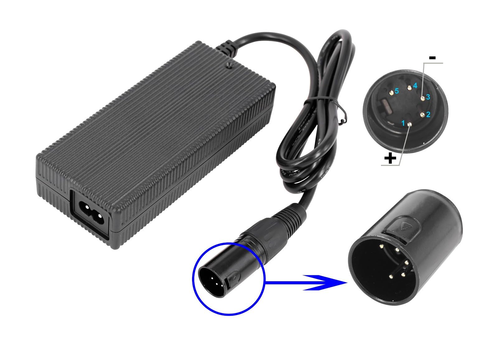 PowerSmart Chargeur 42 V 2 A pour Batteries 36 V de TranzX BL09 / BL-09, BL03 / BL-03, BL11, avec XLR 5-Pin
