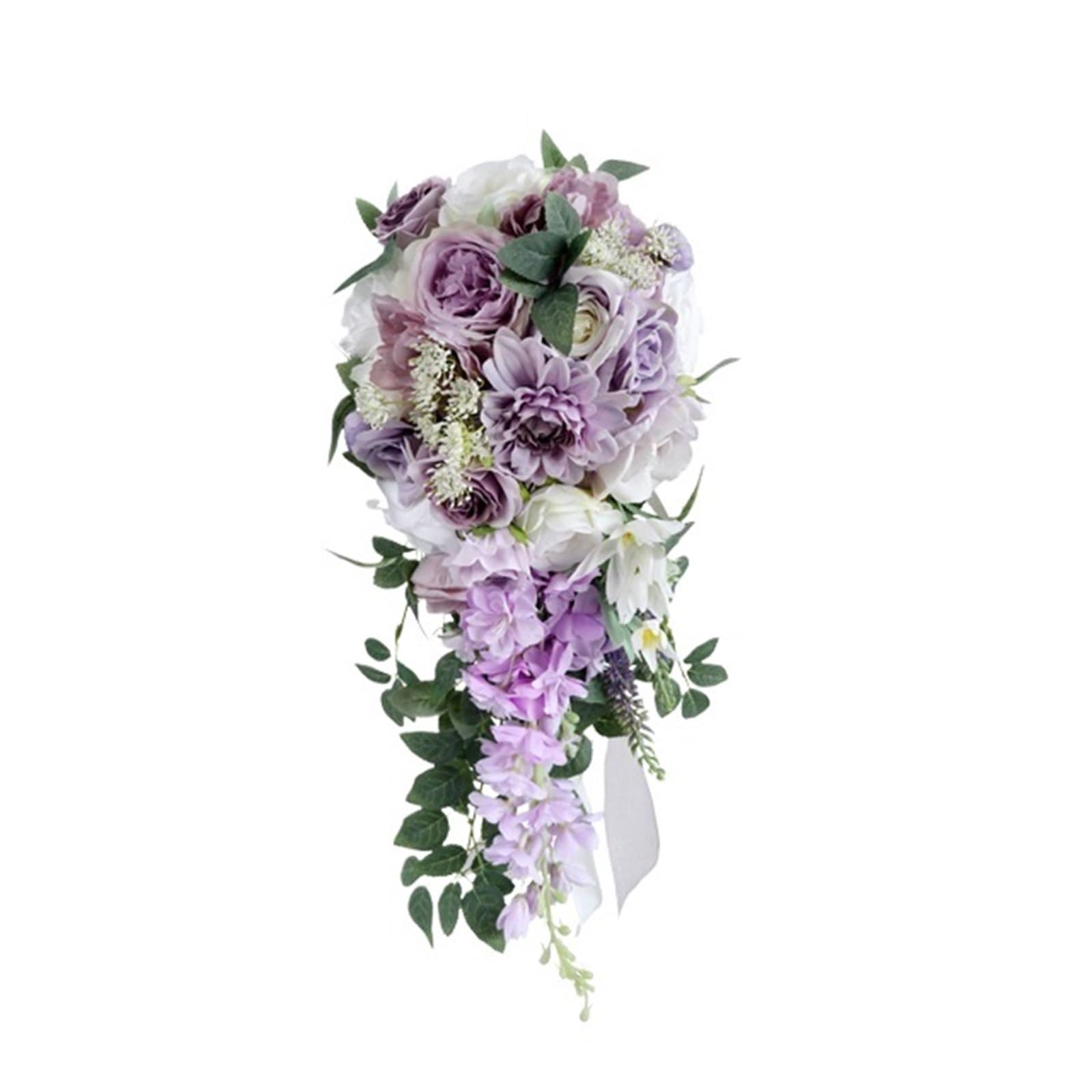 Gijmzy Purple Casading Wedding Bouquets For Bride Handmade Silk