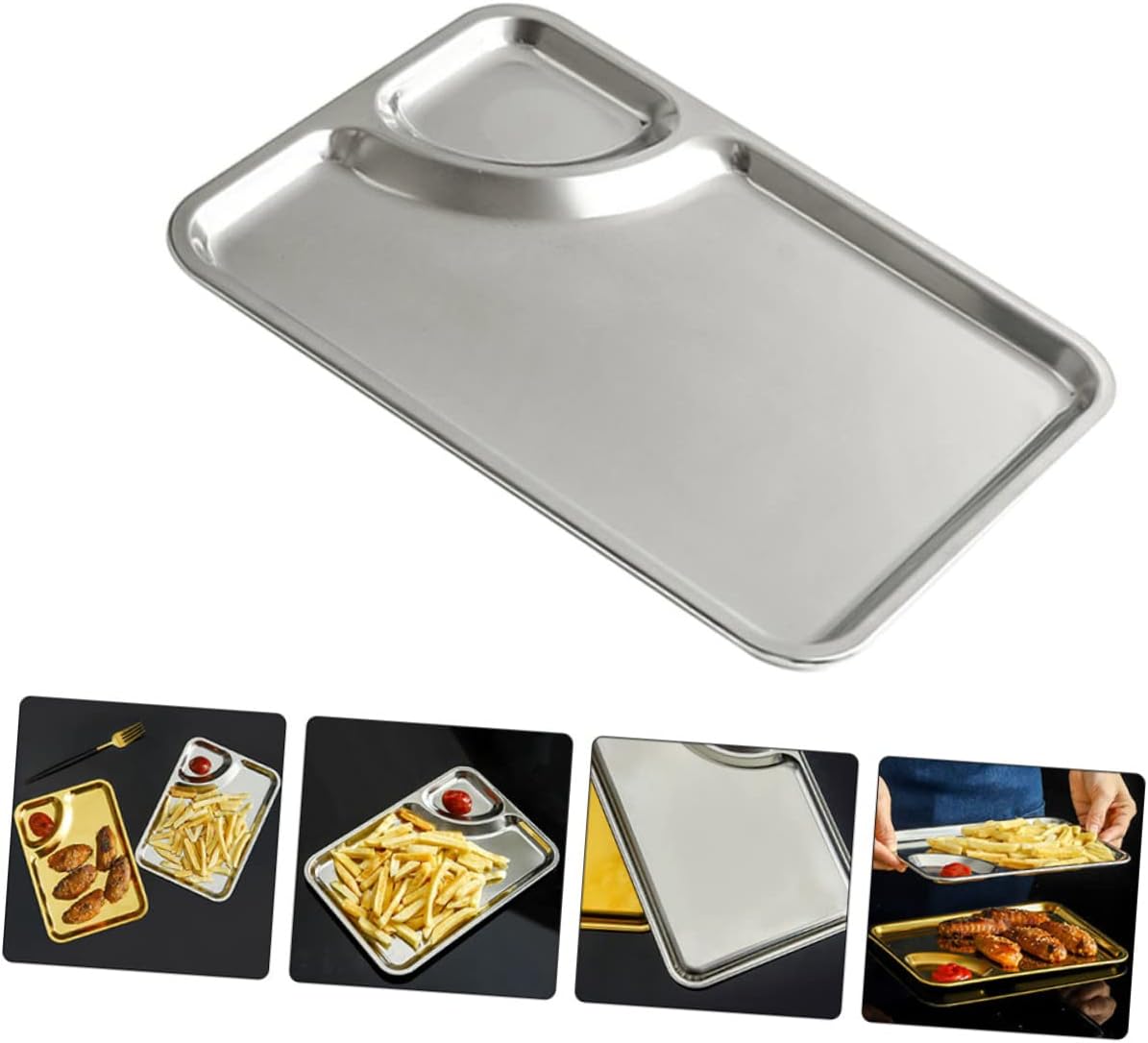 PRETYZOOM Stainless Steel Multi Function Dumpling Plate Set, 2Pcs Silver