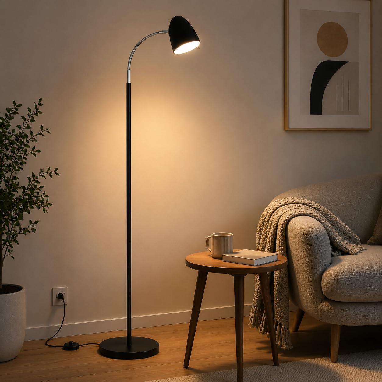 Modern Arc Floor Lamp for Living Room, Bedroom & Reading Corner | Adjustable Gooseneck Standing Lamp with Metal Shade | Minimalist Black Floor Light | E27 LED Compatible-image-48