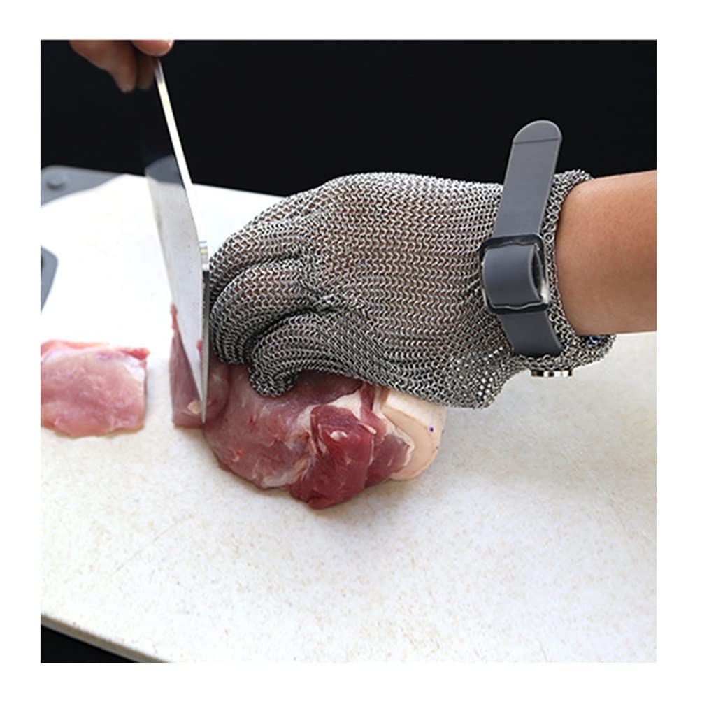 Guantes Anticortes, Guantes Resistentes a Cortes de Metal, Resistentes a Cortes, para Cocina, Restaurante, carnicería, Corte de Carne, Malla Ajustable, Correa de muñeca