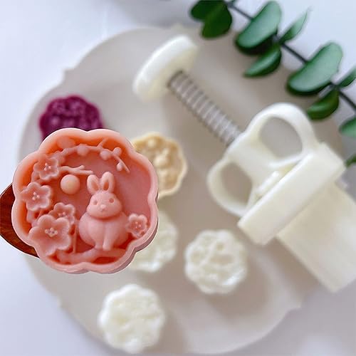 Miniatura 8 de Sello de pastel de luna de plástico con forma de conejo lindo molde de pastel de luna Festival DIY prensa de mano cortadores pastelería decoración