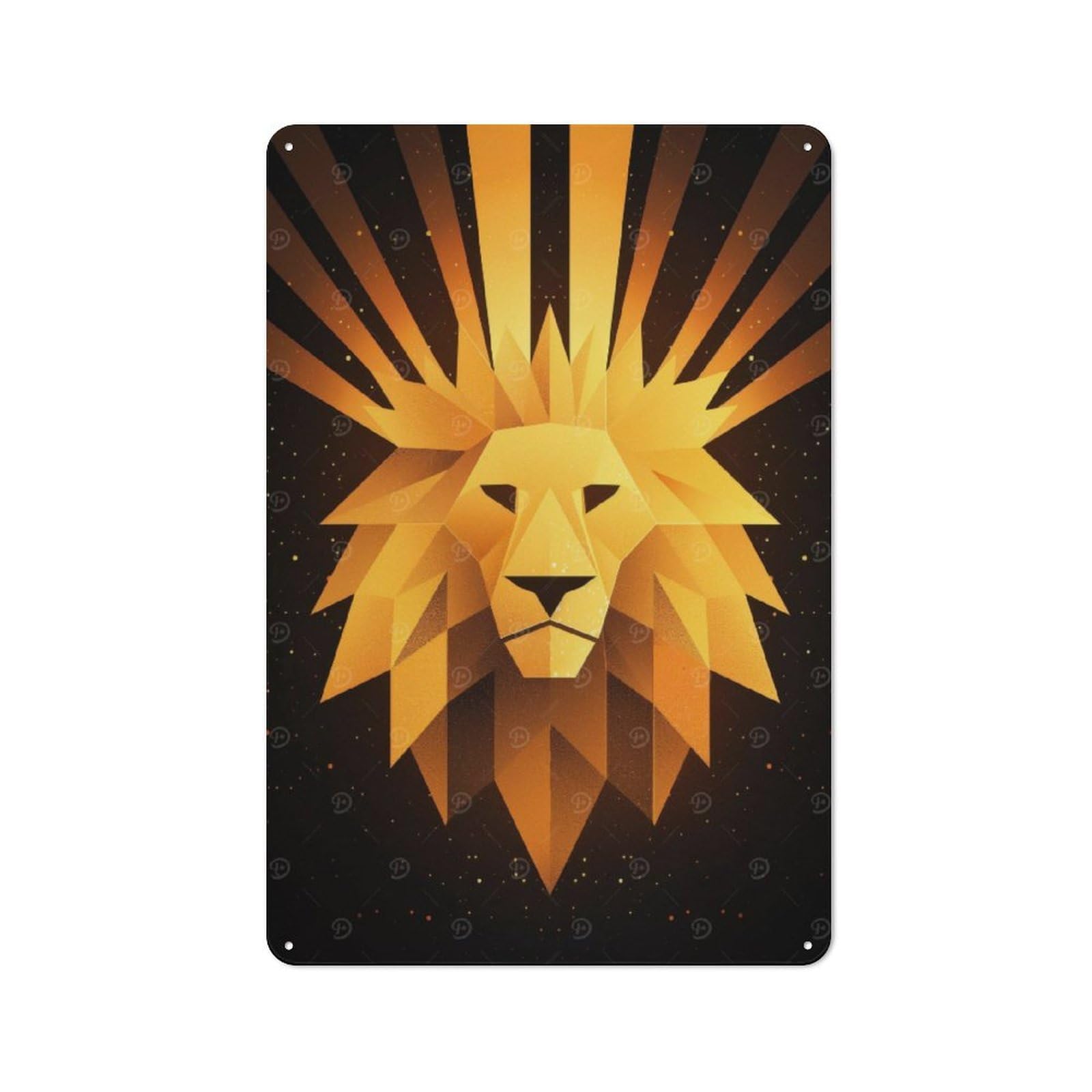 Junmoney Golden Lion Vector Portrait With Radiant Rays Rustic Metal Sign 30X20cm For Garage Wall, For Everyday Room Decor With A Rustic Look
