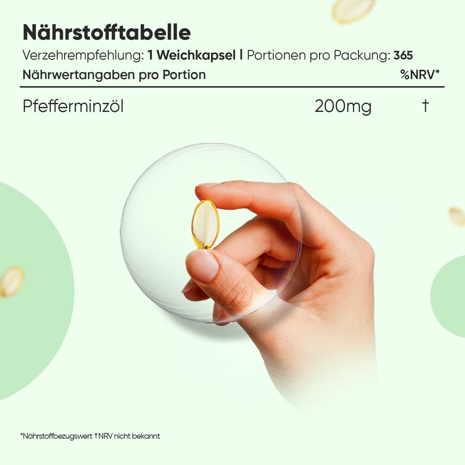 Pfefferminzöl Weichkapseln - 200mg Pfefferminz Öl pro Softgel - 365 Pure Peppermint Oil Weichkapseln - 1 Jahr Vorrat - Glutenfrei, Laktosefrei & Ohne Gentechink - Pfefferminze - WeightWorld