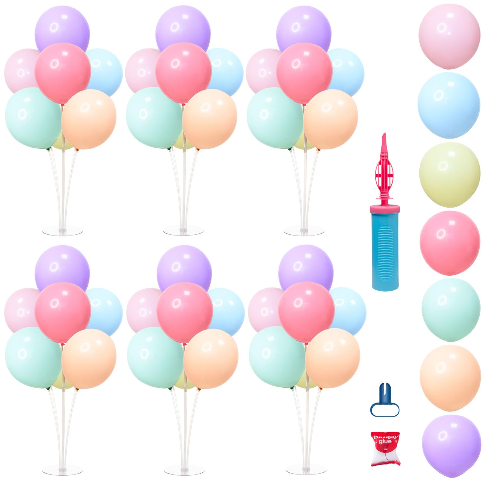 6 Sets Balloon Stand Kits with Balloon, Balloon Sticks Holder with Base, Balloon Stand Centerpiece Table Decorations for Wedding Birthday Anniversary