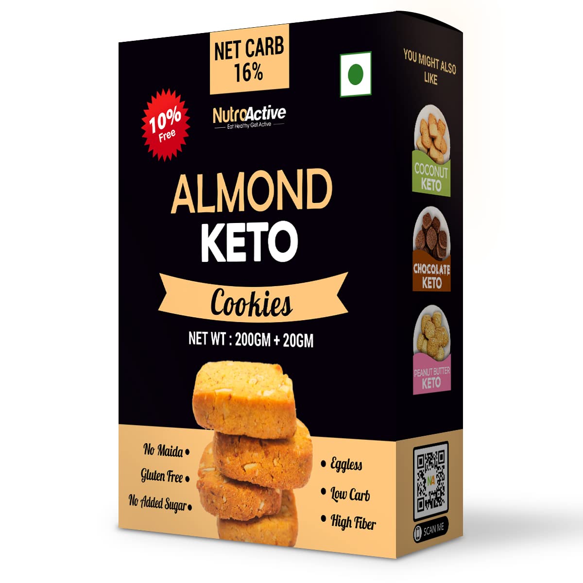 Buy NutroActive Keto Almond Cookies,1g Net Carb Per Cookie, Zero Sugar