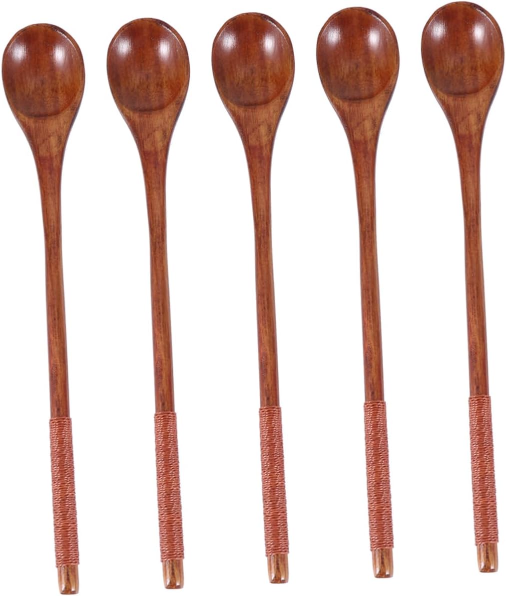 COLLBATH 15pcs Long Handle Wooden Honey Spoon Serving Spoons for Tea Multifunctional Kitchen Utensils