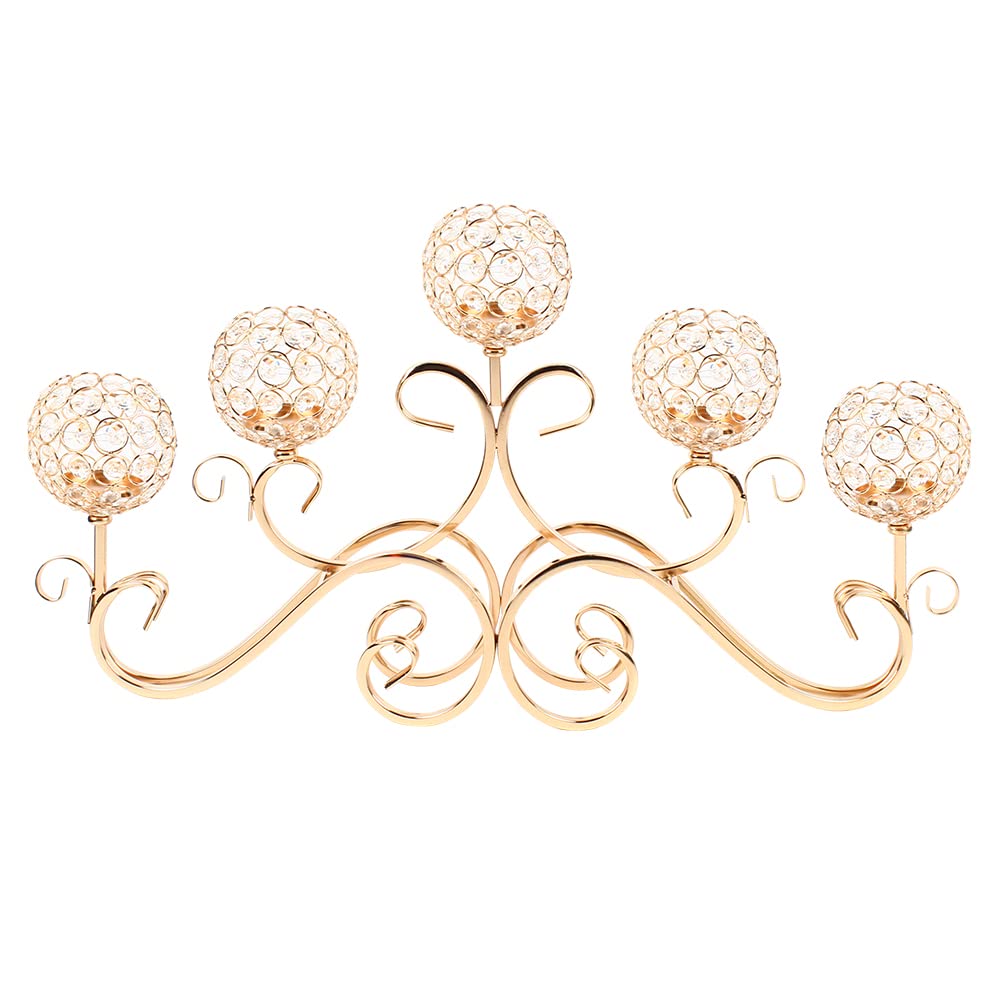5 Arms Crystal Candle Holder Gold Crystal Candelabras Centerpieces Crystal Bowl Tea Light Candle Holder Table Centerpieces for Dining Room Living Room Wedding Home Decor (Gold)
