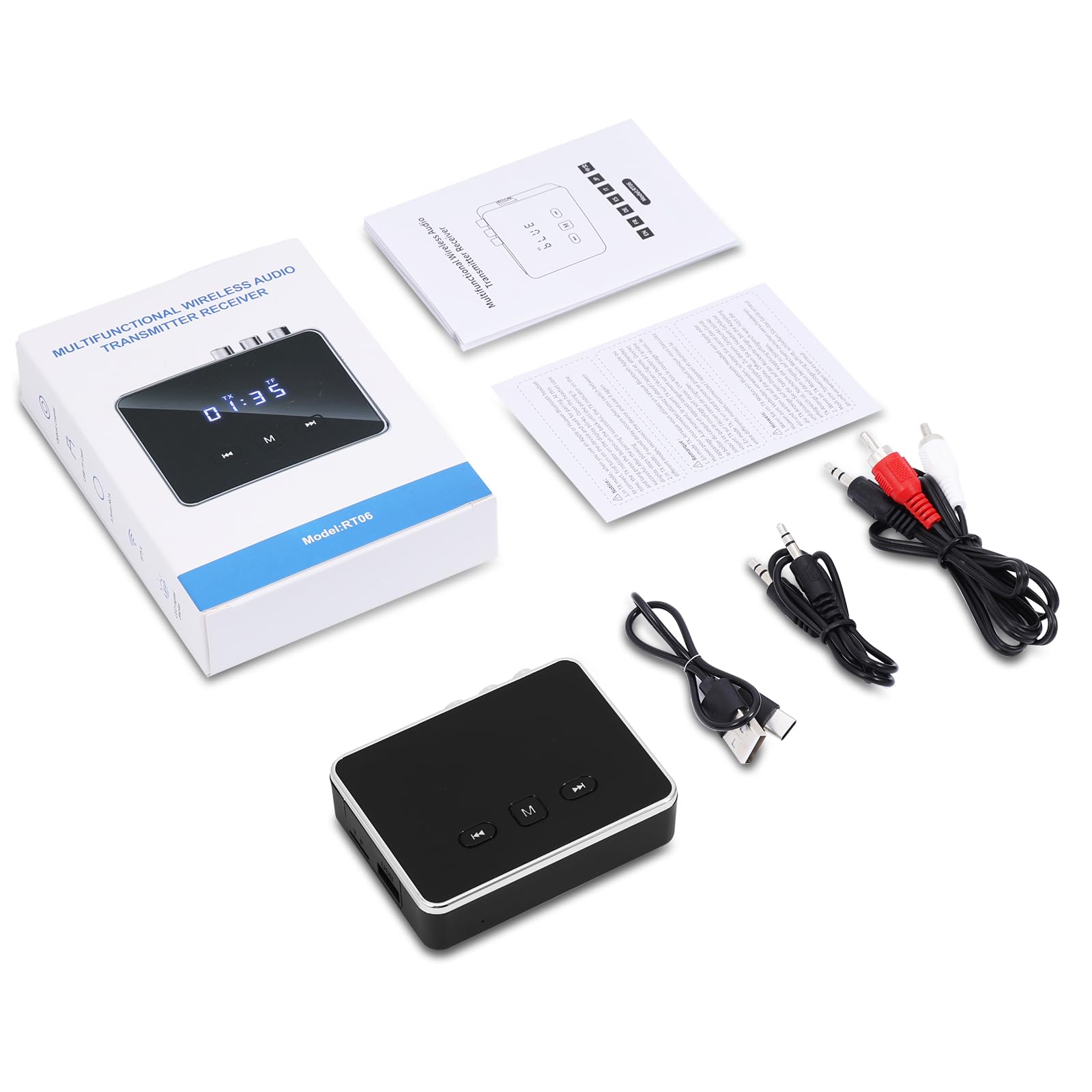 OQIMAXNadajnik Bluetooth 5.4, 3 w 1 adapter Bluetooth/AUX/RCA/optyczny, transmiter Low Latency, odbiornik do TV/PC, system stereo, obsługuje kartę TF/USB