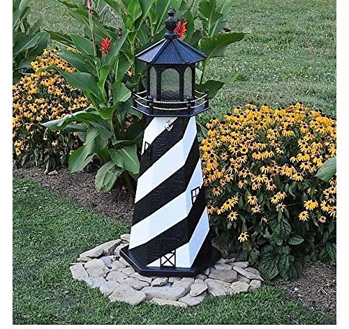 Amish-Made Cape Hatteras, NC Replica Lighthouse with Solar-Powered LED Lighting, 48
