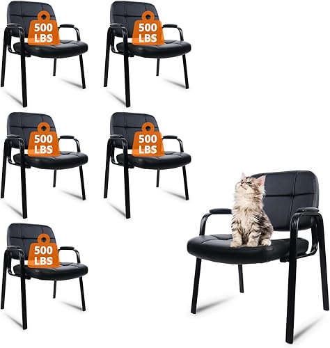 Miniatura 10 de CLATINA Big & Tall - Silla de invitados para sala de espera de 500 libras, silla de recepción de oficina de cuero sin ruedas con brazos acolchados