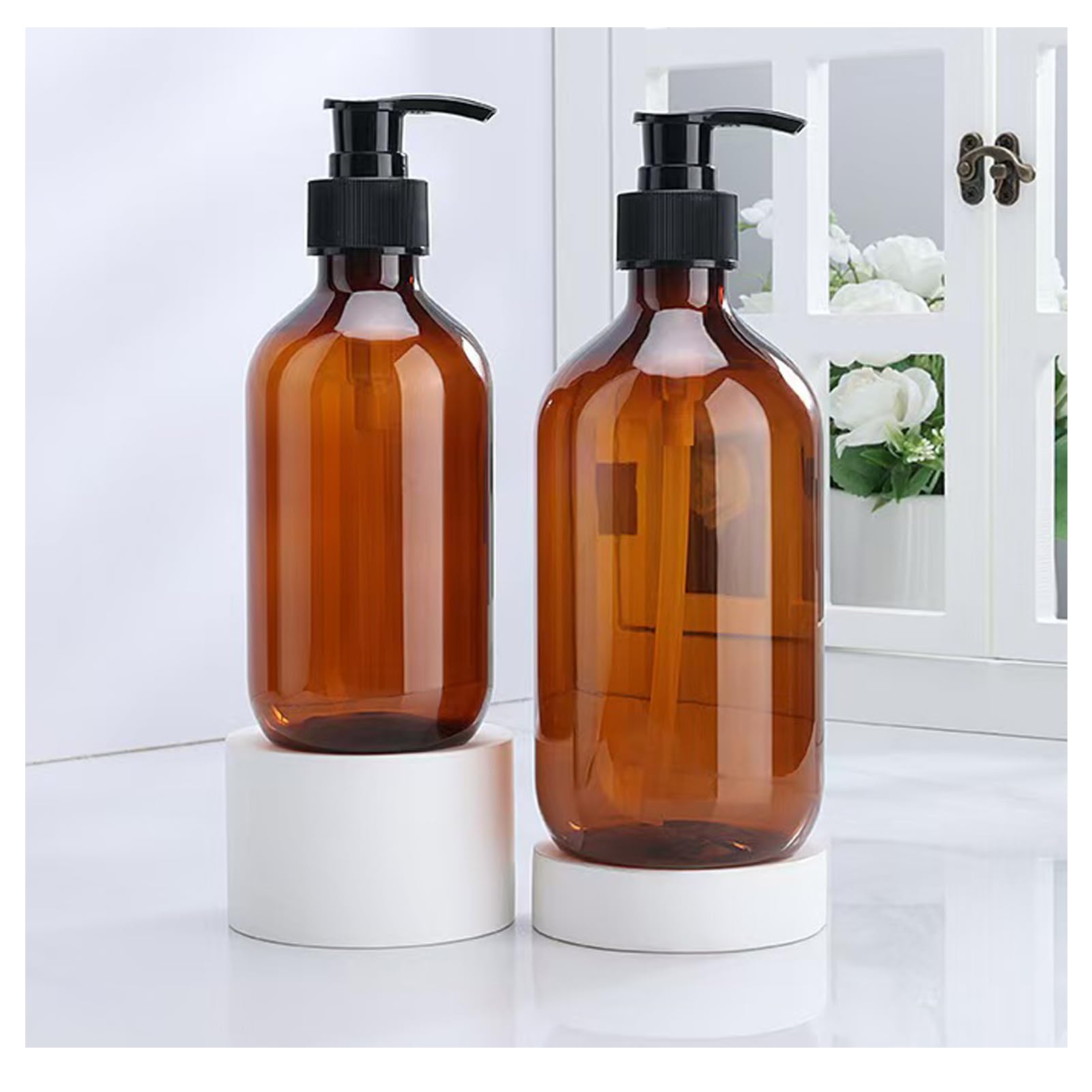 Dispensador de jabón de 500 ml, dispensador de bomba, dispensador de detergente para cocina, dispensador de jabón de mano para baño, encimera, cocina (2 unidades, marrón)