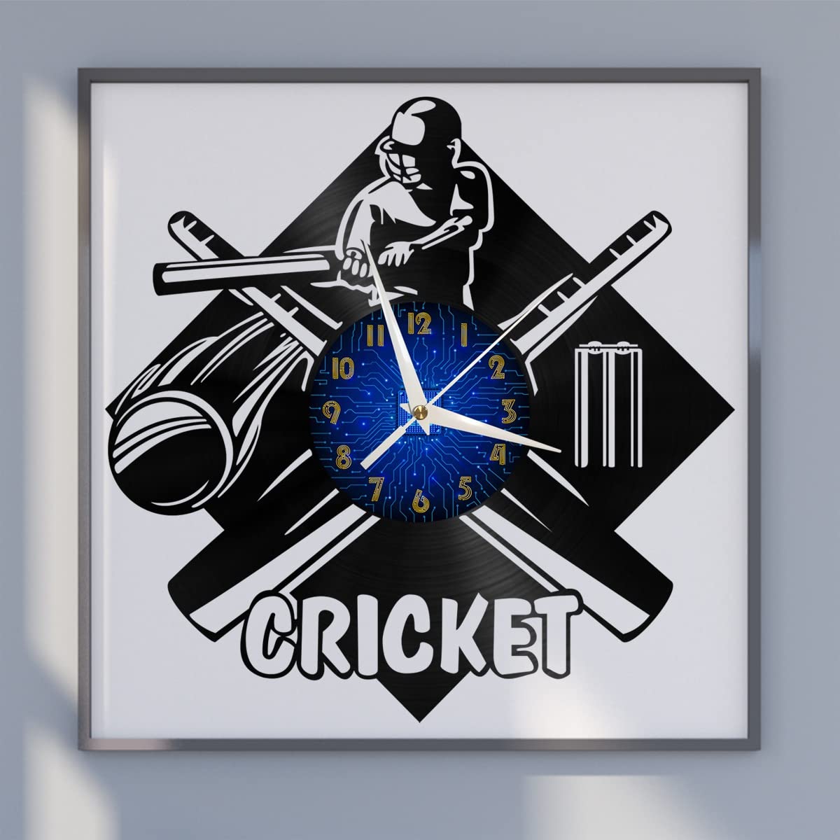 VCSUS Cricket Sports Vinyl Wall Clock, Battery Operated Silent & Non-ticking Wall Clock for Kitchen Home Living Room Bedroom School(12 inchs B without LED)