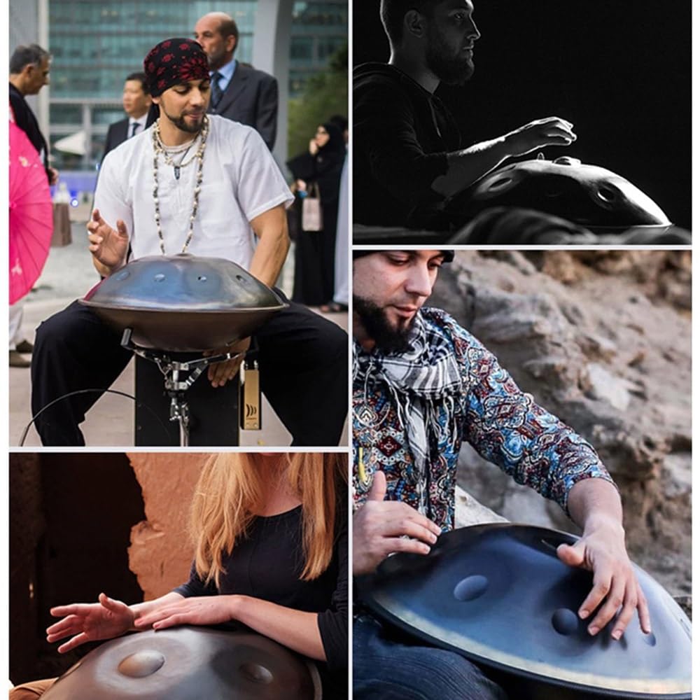 Handtrommel, Handpan-Drum-Instrument In D-Moll 9/10/12 Noten 56cm Stahl-Handpan-Trommel Mit Handpan Tasche, 2 Schlägeln Und Handtrommelständer (Color : Gold - 9 Notes, Size : 440hz)