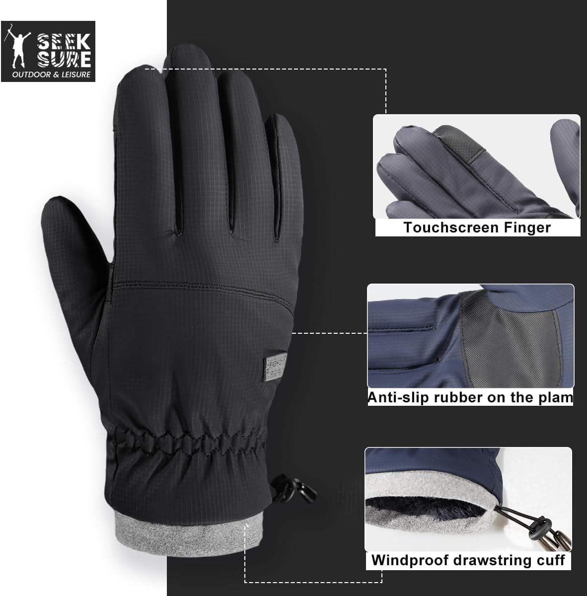 Winter Thermal Glvoes for Men Women Windproof Ski Snow Cold Weather Thermal with Touchscreen Finger for Running Driving Cycling Hiking - Image 2