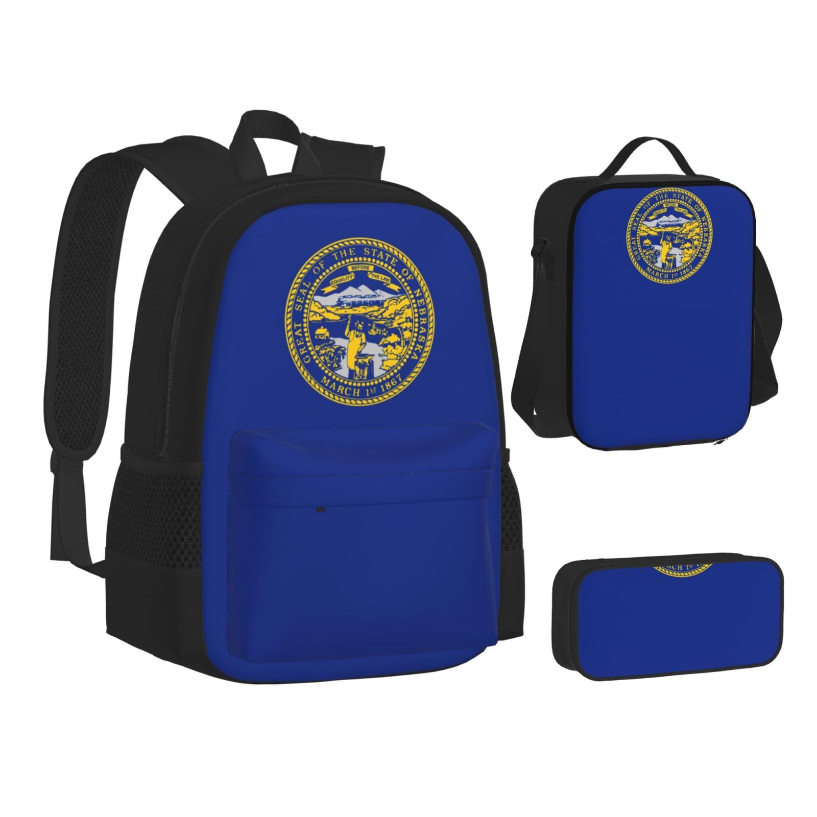YHBLYKXP Nebraska Flag Backpack 3-Piece Casual Backpack Set (Backpack + Waist Bag + Small Pouch), Unisex Daypack