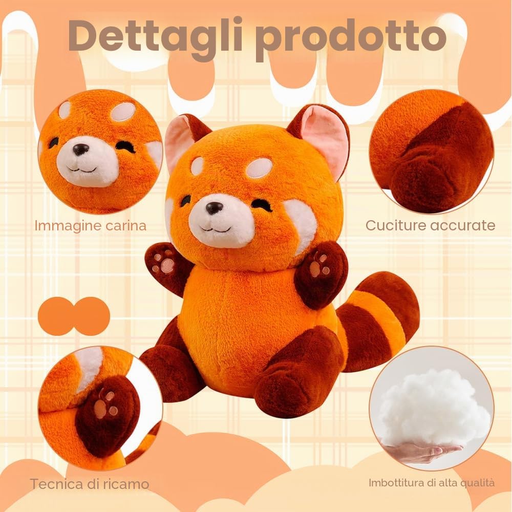 Mineup 35 cm Panda Rosso Giocattolo, Panda Rosso Peluche, Red Panda Plush, Bambola Cuscino, Kawaii Pand Plushie, Pand Ross Pupazzo, Giocattolo per Bambine Bambini Regalo
