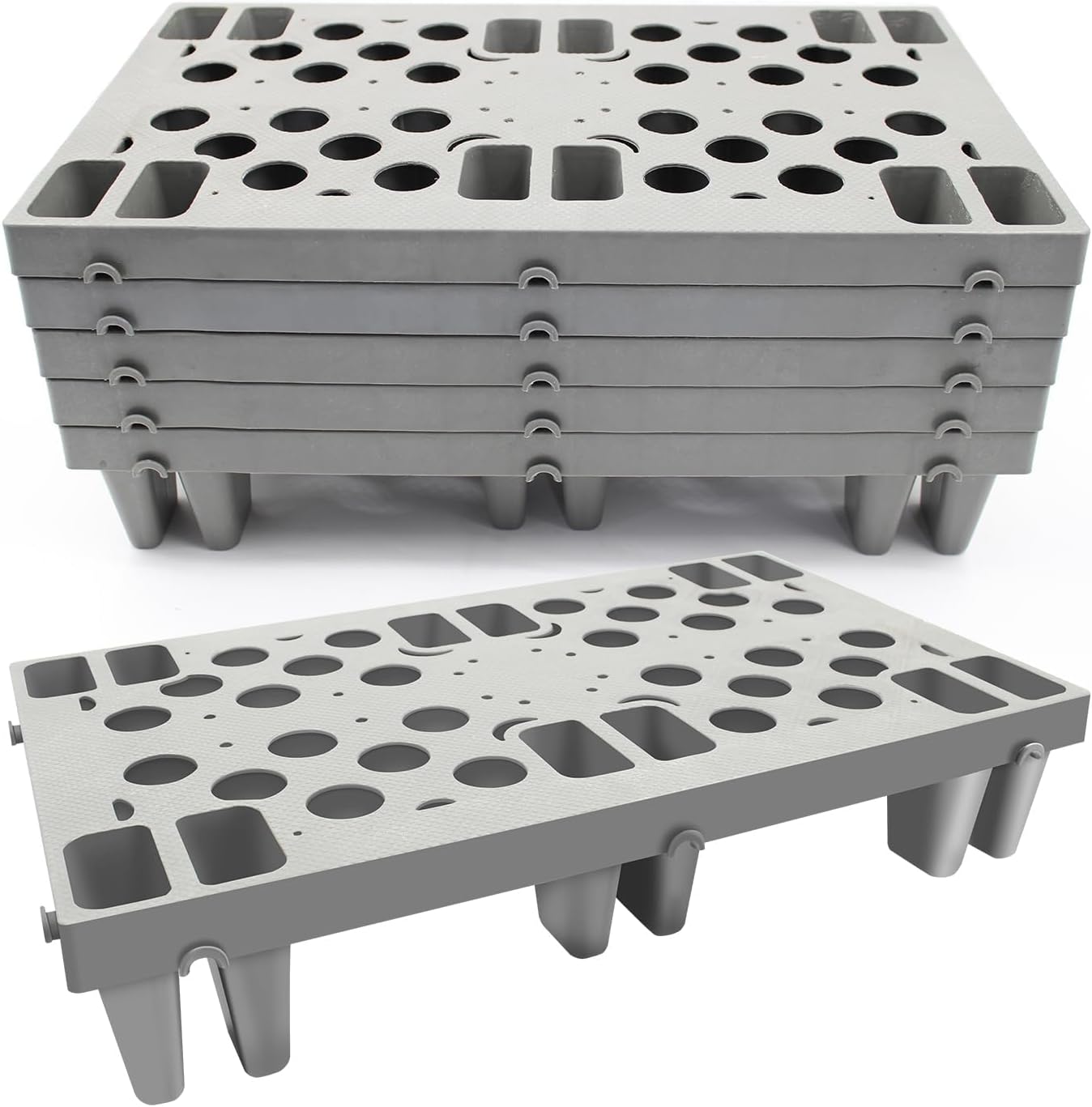 6pcs Gray Plastic Pallets, Lightweight Nestable Polyethylene Pallets, Moisture-Proof Floor Pallets, Mini Spliceable Plastic pallets for Basement Storage Kitchen Garages L 19.7" x W 11.8"x H 3.9"