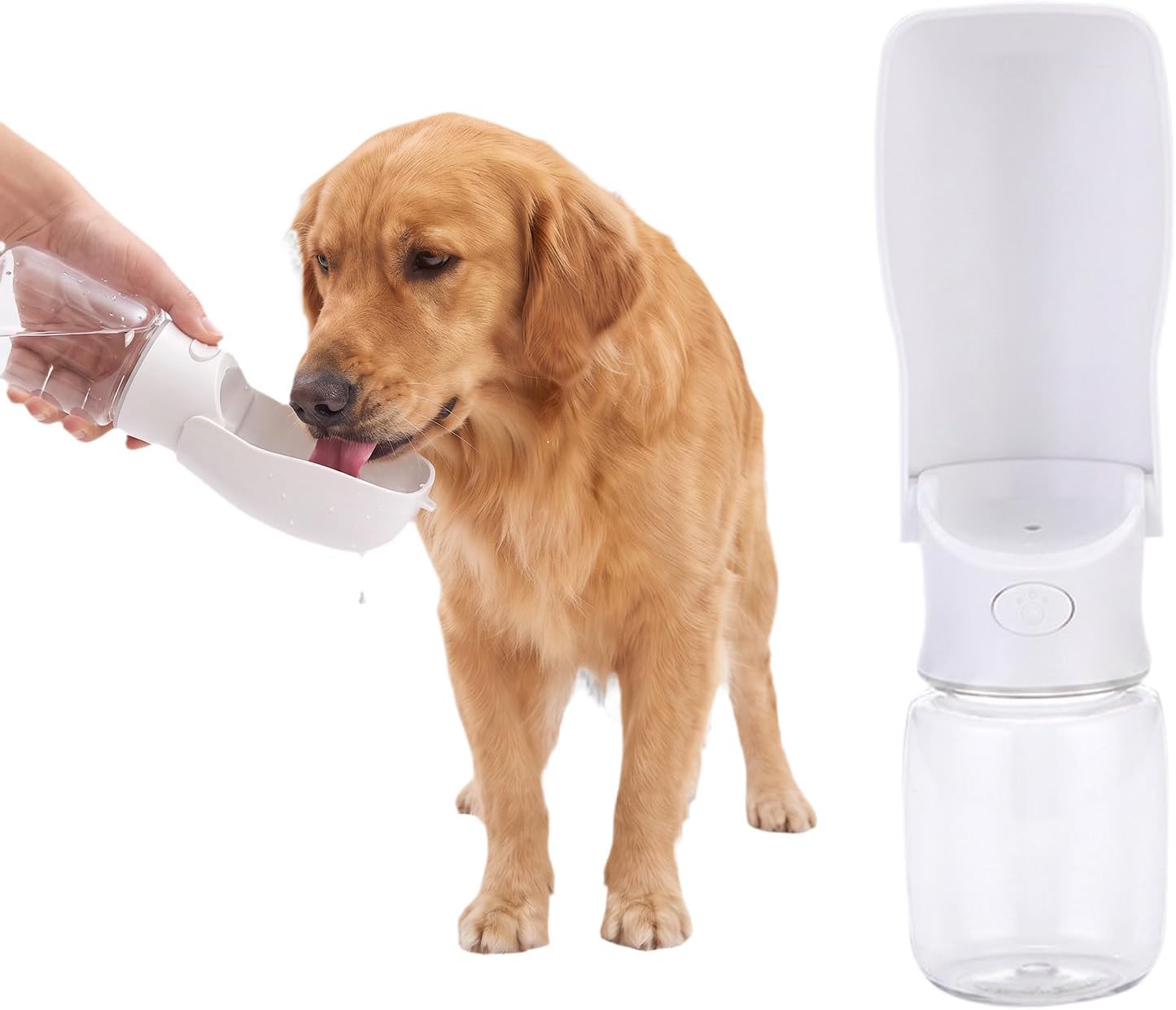 Portable Dog Water Bottle, 350ml Leak-Proof Pet Water Dispenser with Drinking Trough