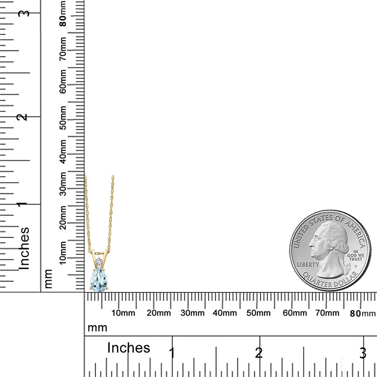 Gem Stone King 14K Yellow Gold Sky Blue Aquamarine and White Created Sapphire Pendant Necklace for Women | 0.68 Cttw | Gemstone March Birthstone | Pear Shape 7X5MM | With 18 Inch Chain - Image 6