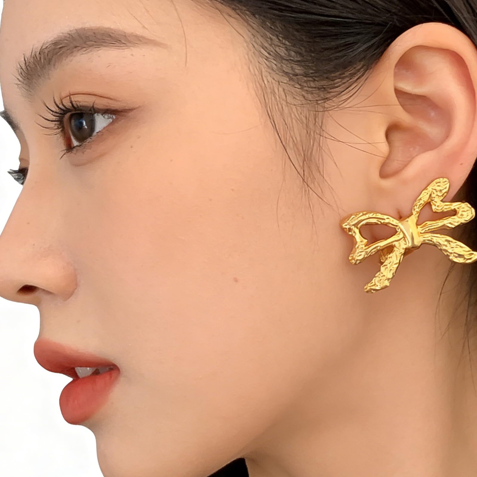 Orecchini a clip minimalisti a forma di fiocco, da donna, realizzati in robusto rame, orecchini tradizionali con design curvato