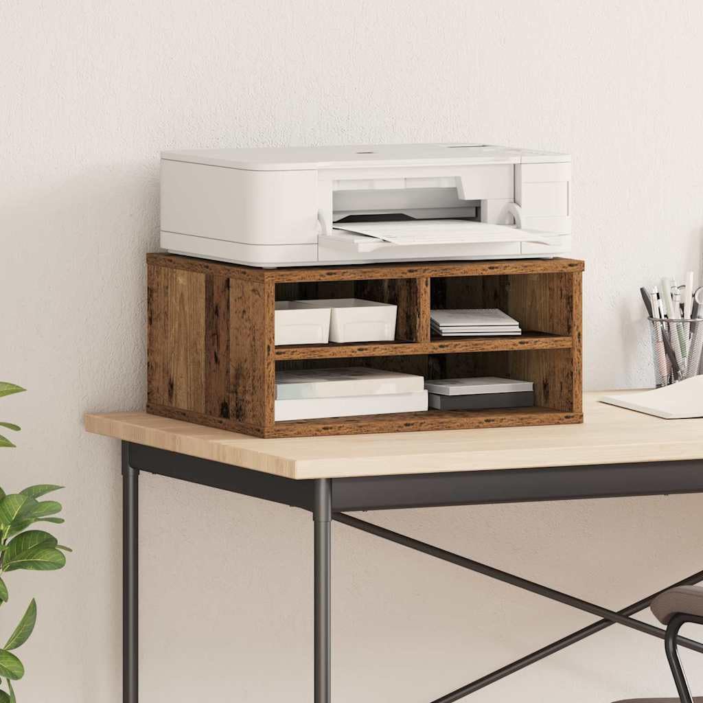 Druckerständer aus Holzwerkstoff 49 x 40 x 22.5 cm, Druckerablage mit rustikalem Look, rechteckiges Druckerregal mit zusätzlichen Regalen für Bürobedarf, platzsparender