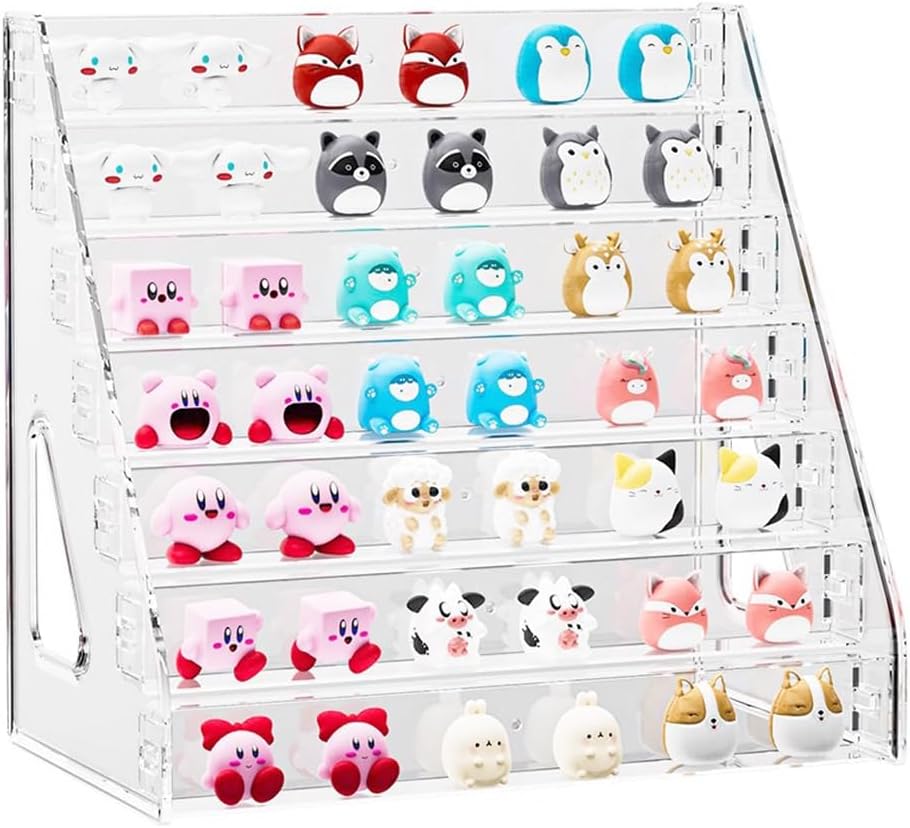 7 Tier Acrylic Display Stand Organiser with Fences, Perfume Stand Organiser, Clear Display Shelf for Home, Office, Retail for Funko Figures Toys Cupcake Food, Cologne, Cosmetics, Storage