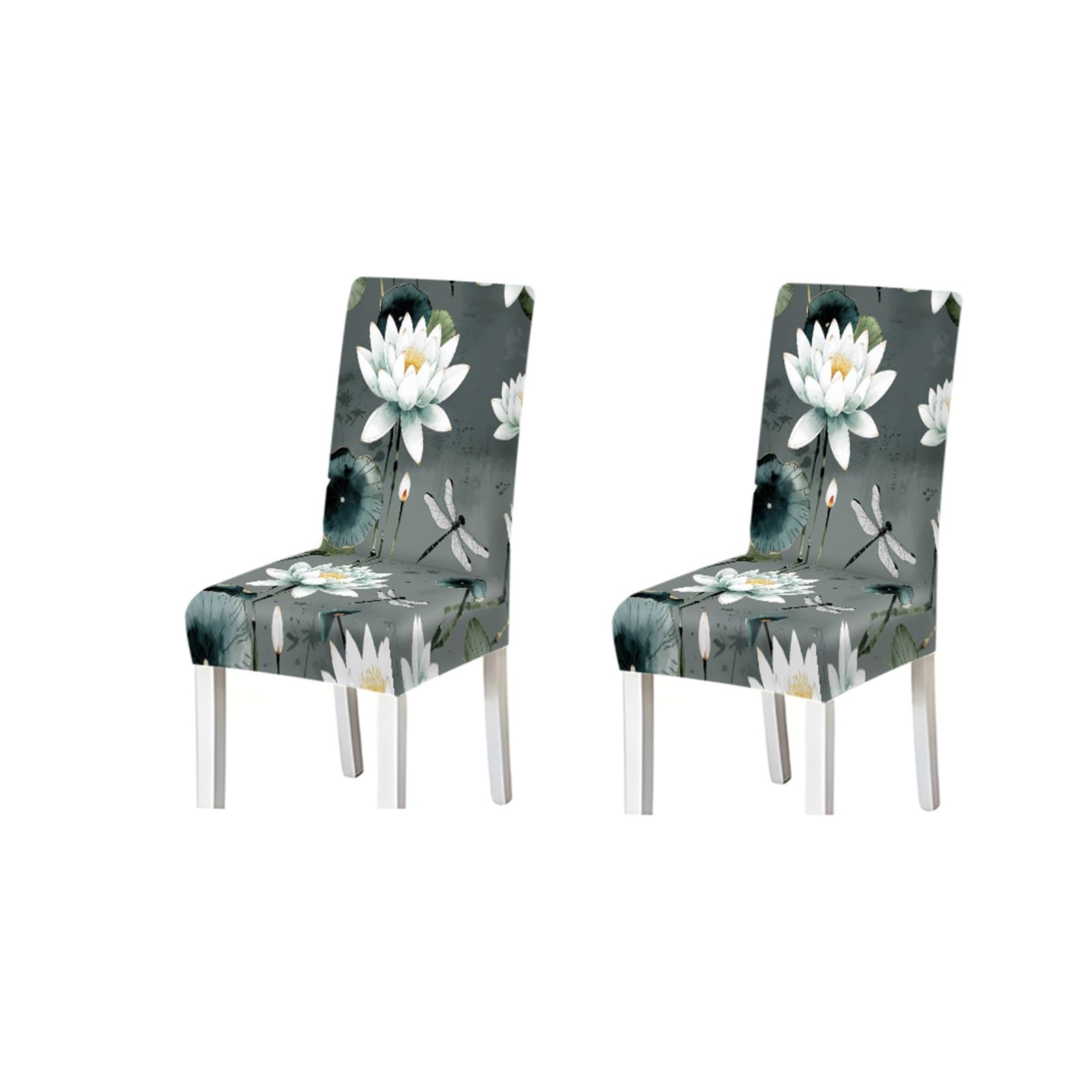 BOSUYBN Watercolor Lotus Dragonfly Floral Pattern Print Dining Chair Covers Set Of 2/4/6, Stretch Slipcovers For Kitchen Dining Room Furniture Protectors for Home Dining Room(2PCS Chair cover)