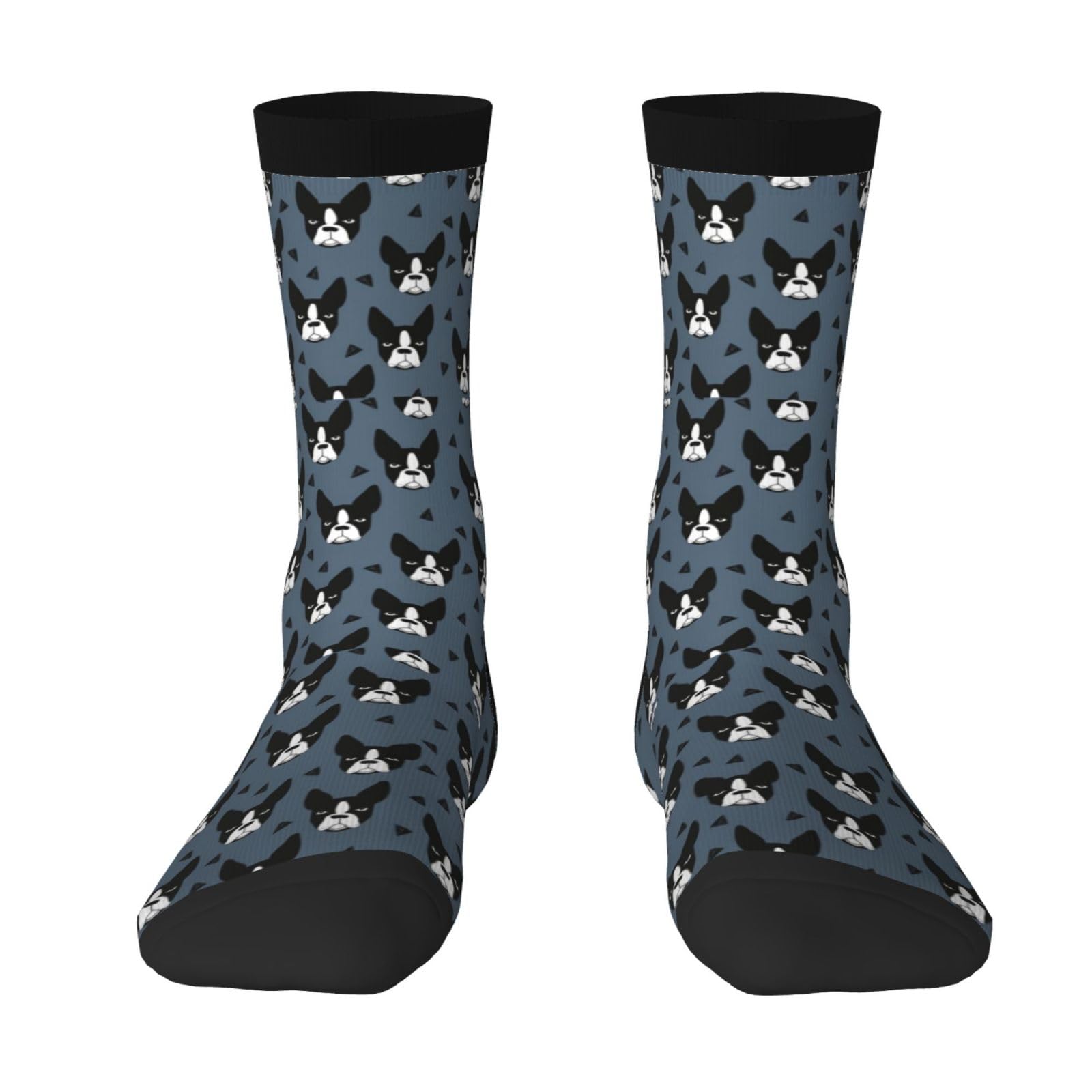 Bentli Unisex As Picture Crew Socks, Compression Socks Casual Novelty Sports Socks 40Cm Long For Boston Terriers Dog Head